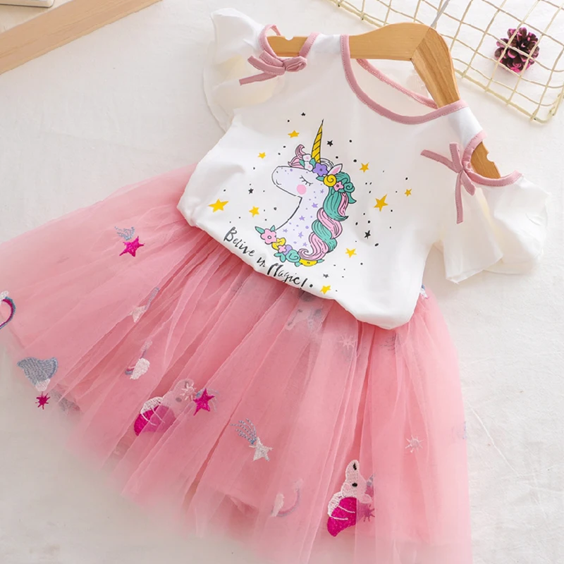 2020 Fashion Unicorn Dress for Girls Children's Clothes Kids Lace Dresses Baby Costume Summer Sleeveless Princess | Детская одежда