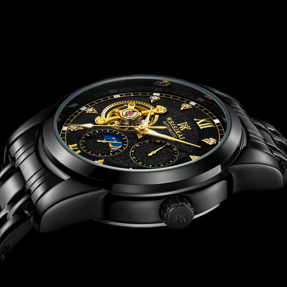 WEISIKAI новые механические часы для мужчин из нержавеющей стали ремешок турбийон