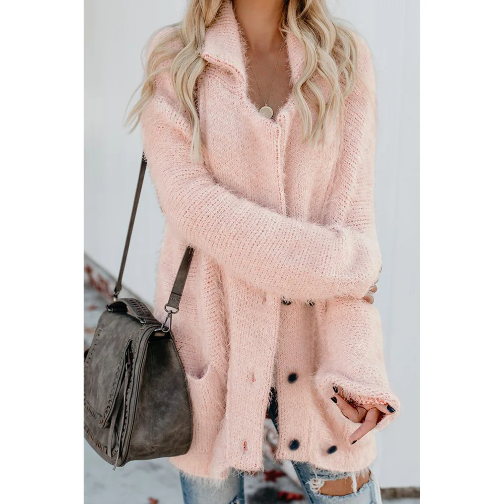 

Теплые ворсистые двубортные зимние новые средней длины кардиган свитер для женщин 2019 двубортное толстое пальто с длинными рукавами