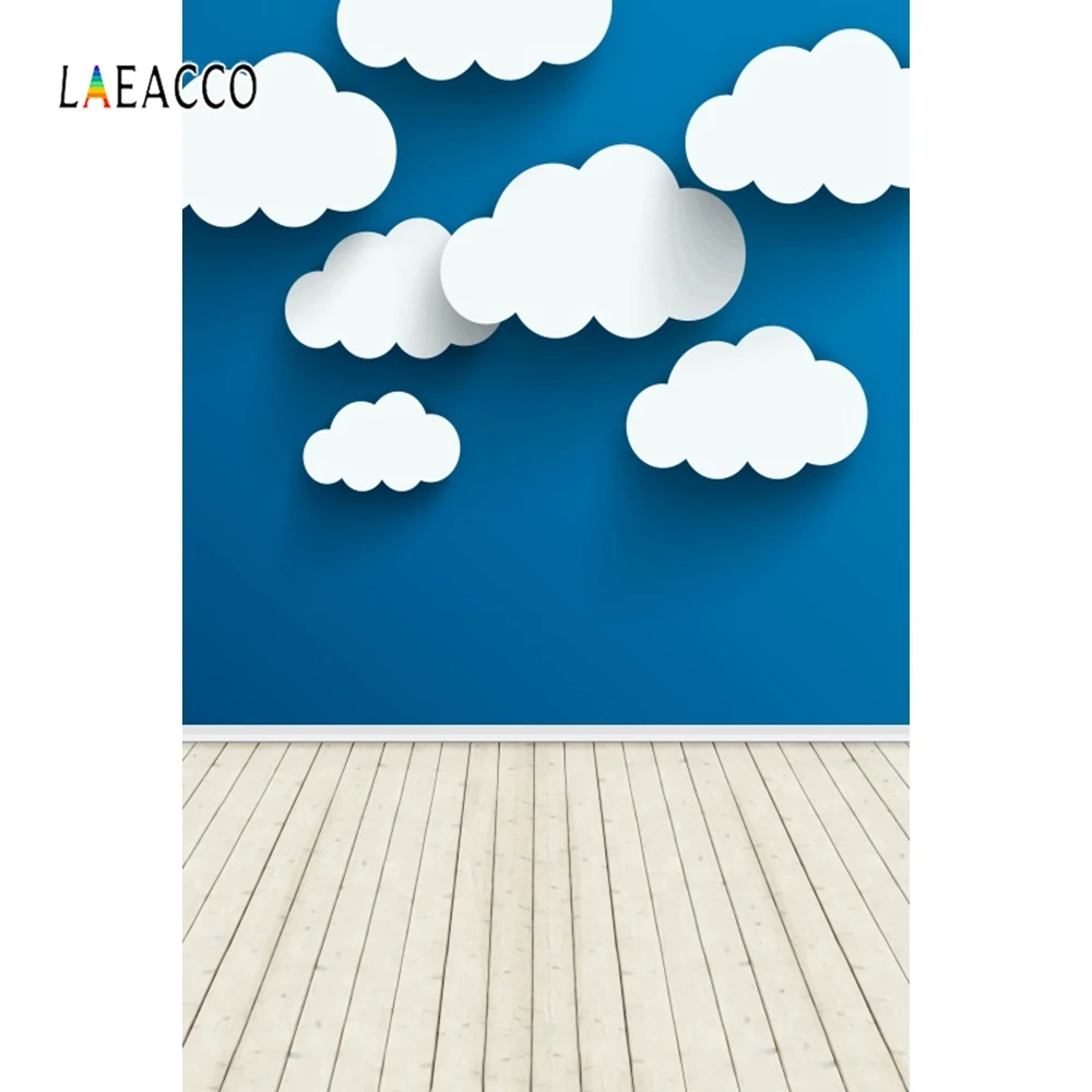 

Laeacco Blue Sky White Clouds Wooden Floor Photography Backdrops Birthday Photo Backgrounds Photophone Baby Portrait Photozone