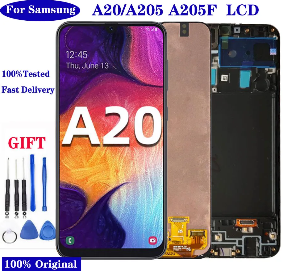 Оригинальный ЖК-дисплей 6 4 дюйма для Samsung Galaxy A20 A205 SM-A205F A205FN A205GN A205S A205YN с сенсорным