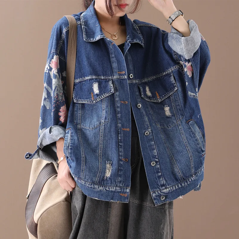 Осенне зимние куртки женские большие размеры Свободная джинсовая куртка 2019