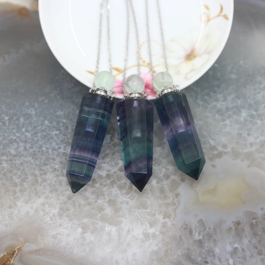 Натуральная Радуга флюорит серебряная цепочка искусственные украшения призма