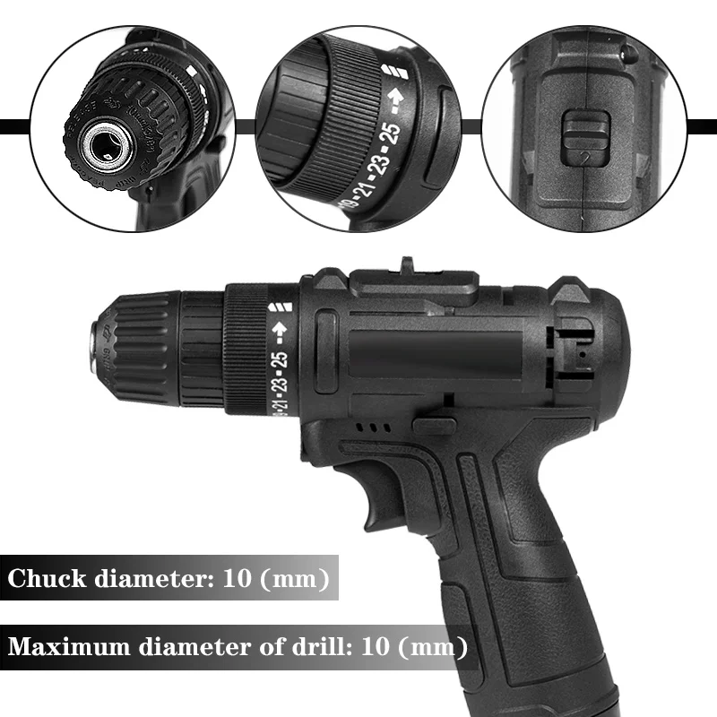 

12V Hand Drill 1200 mAh Rechargeable Impact Cordless Screwdriver Two-speed Rechargeable Lithium Electric Drill Pistol Drill