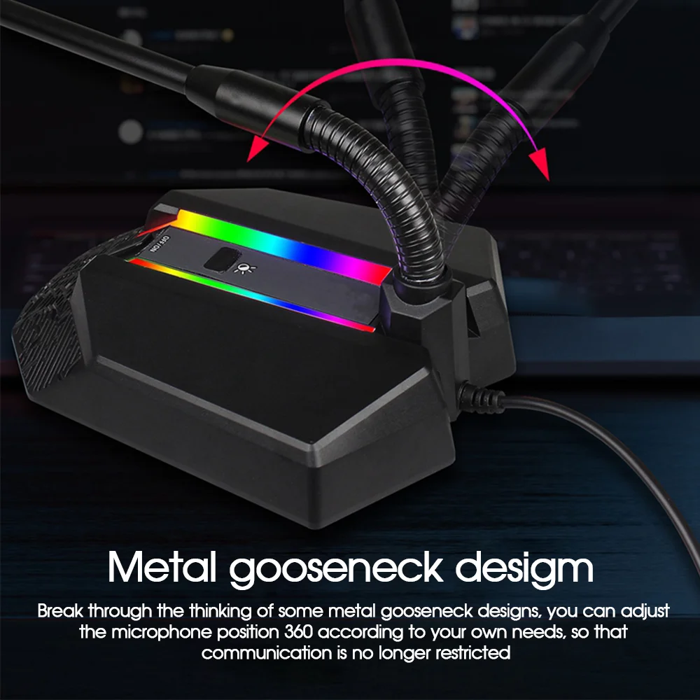 Проводной микрофон RGB Luminous Computer Condensor Mic Online Class Live Recording Karaoke for PC Office Game Desktop on.