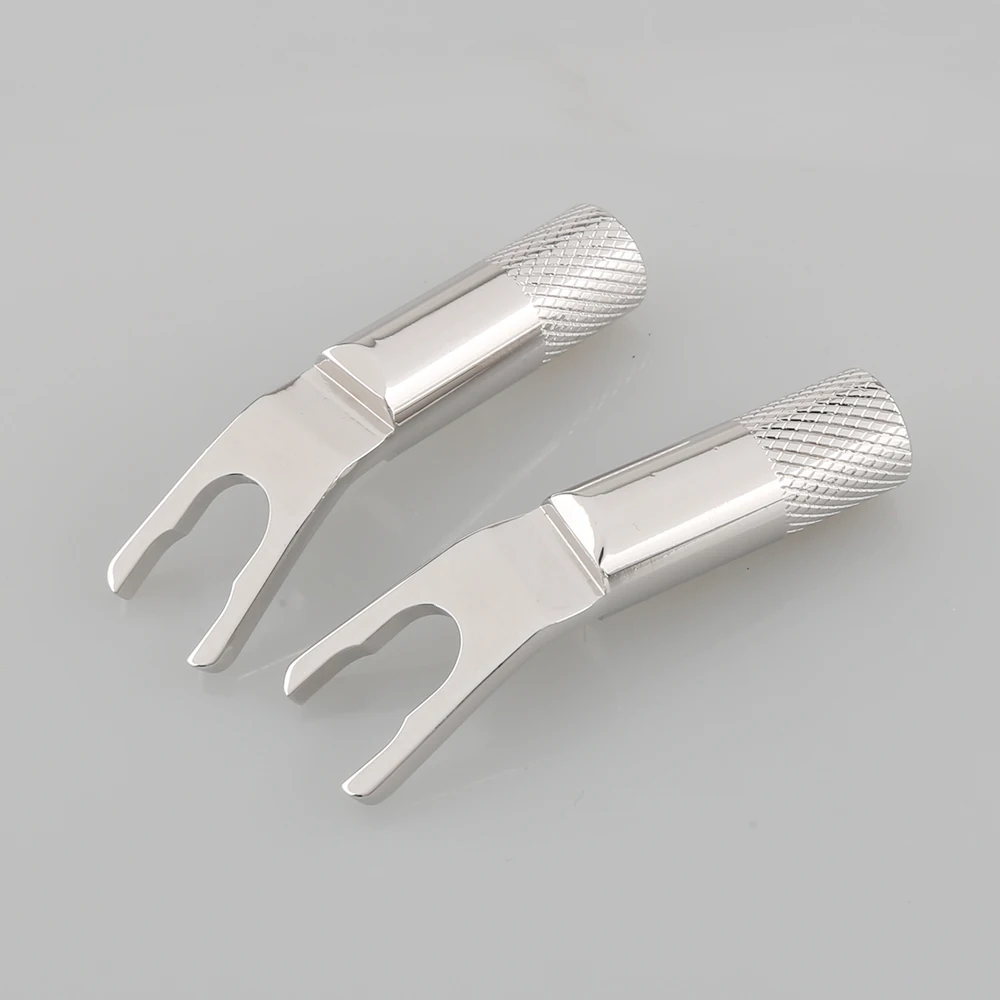 High Quality Viborg VS702R Pure Red Copper Rhodium Plated Spade Fork Plug HIFI Speaker Cable Spade Connector Top