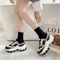 winter new women chunky sneakers dad shoes korean female platform thick sole running plush keep warm casual shoes 7cm women