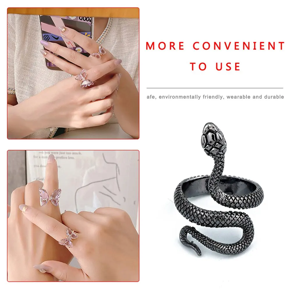 

European And American Vintage Silver-Plated Paint Snake Ring Men And Women Universal Ring Adjustable Ring Jewelry