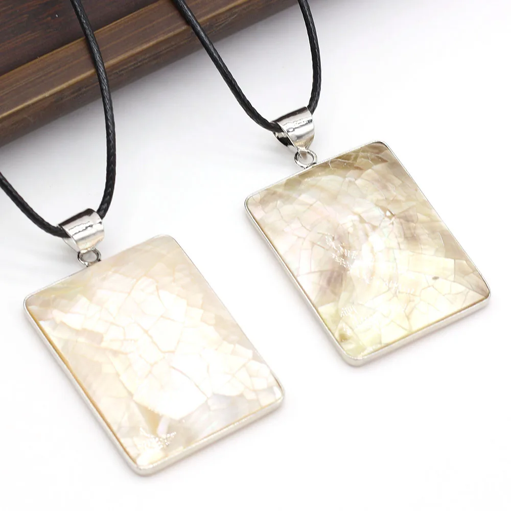 

Natural White Yellow Shell Rectangle Charms Pendants For Women Girls Necklace Accessories Jewelry Gifts Size 32x42mm Length 45CM
