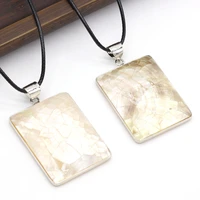 natural white yellow shell rectangle charms pendants for women girls necklace accessories jewelry gifts size 32x42mm length 45cm