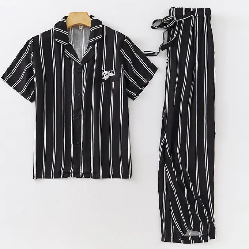 

Lounge Wear 2PCS Pajamas Set Women Sleepwear Viscose Shirt&Pants Casual Nightwear Pyjamas 2PCS PJS Suit Soft Home Clothes