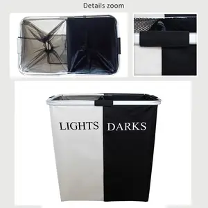 Средне-Размер затрудняетесь в выборе правильного размера Двойной отделения Черный и белый бельем для грязной одежды складной алюминиевый легкий корзина для хранения O