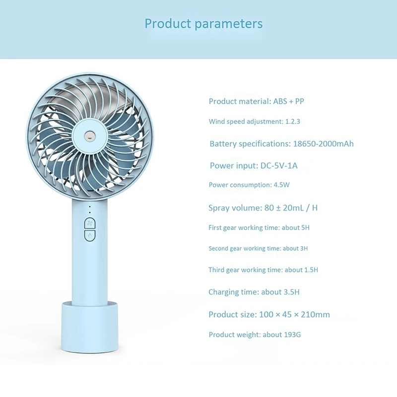 Портативный вентилятор 2000 мАч портативный для запотевания с 20 мл баком воды