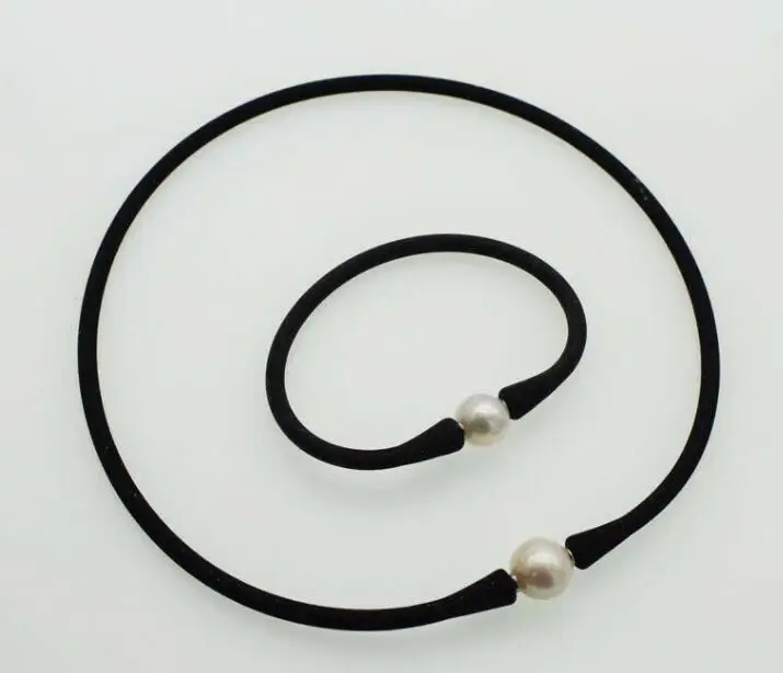 Пресноводный жемчуг белый круглый силиконовый ожерелье браслет набор|Ювелирные