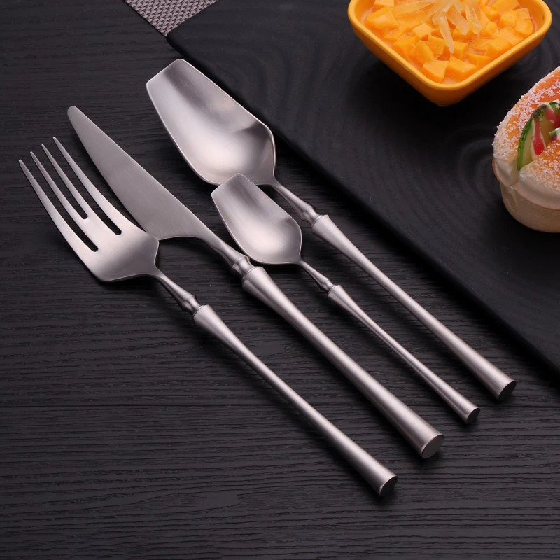 

Silver Matte Cutlery Set Stainless Steel Dinnerware Set Knife Fork Spoon Silverware Tableware Set Kitchen Flatware Cutlery
