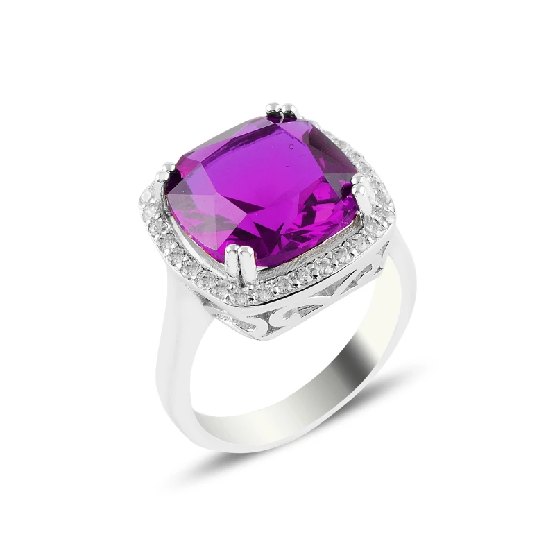 

Silverlina Silver Amethyst Zircon Engagement Ring