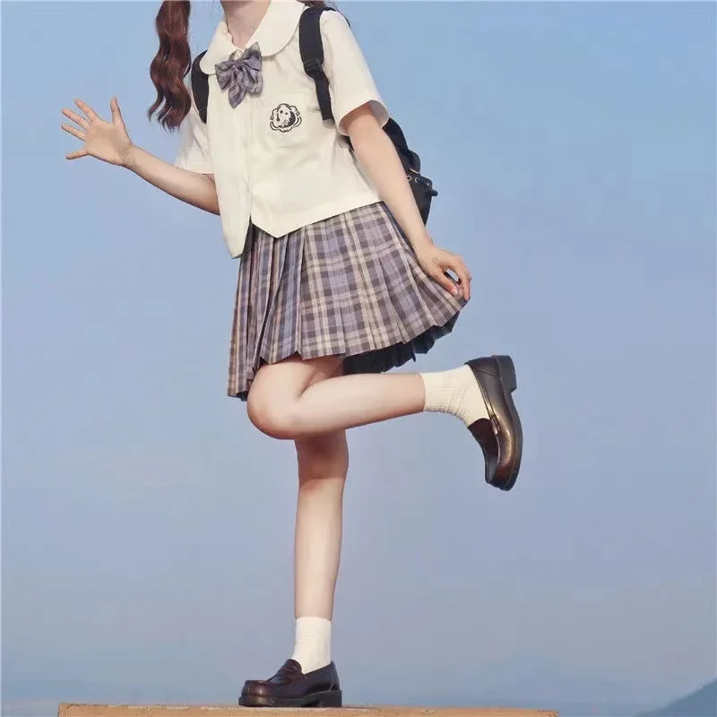 

Summer Kawaii Blouses Women JK Shirt Short Sleeve Solid White Tops Japanese Sweet Sleepy Bear Embroidered Shirts Lapel Blusas