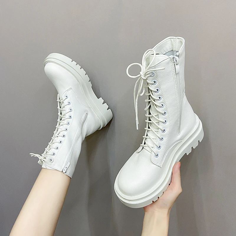 

2021 autumn and winter new Martin boots women's fashion low front lace-up fashion boots short boots but knee 35-43