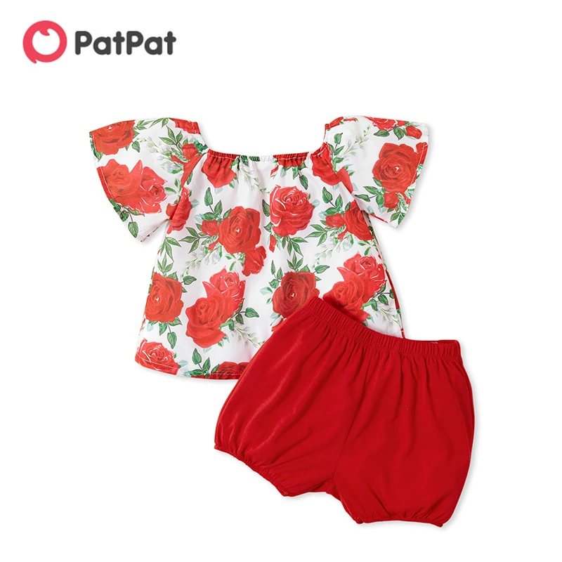 

PatPat 2pcs Baby Girl Short-sleeve Floral Pretty Skirt Set