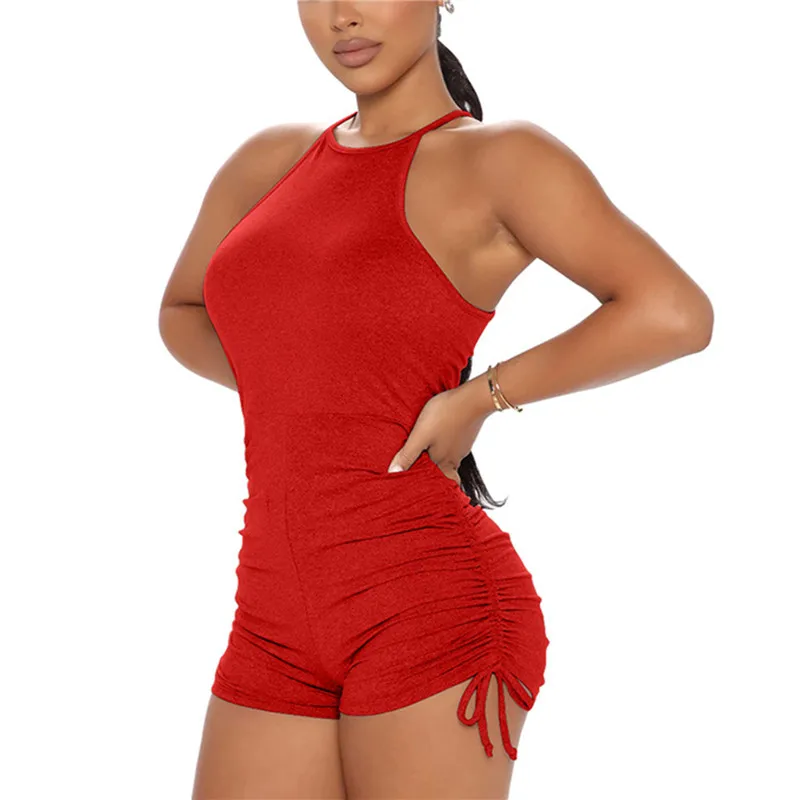 

Женский однотонный короткий комбинезон hirigin, облегающий Летний комбинезон без рукавов с круглым вырезом и завязками