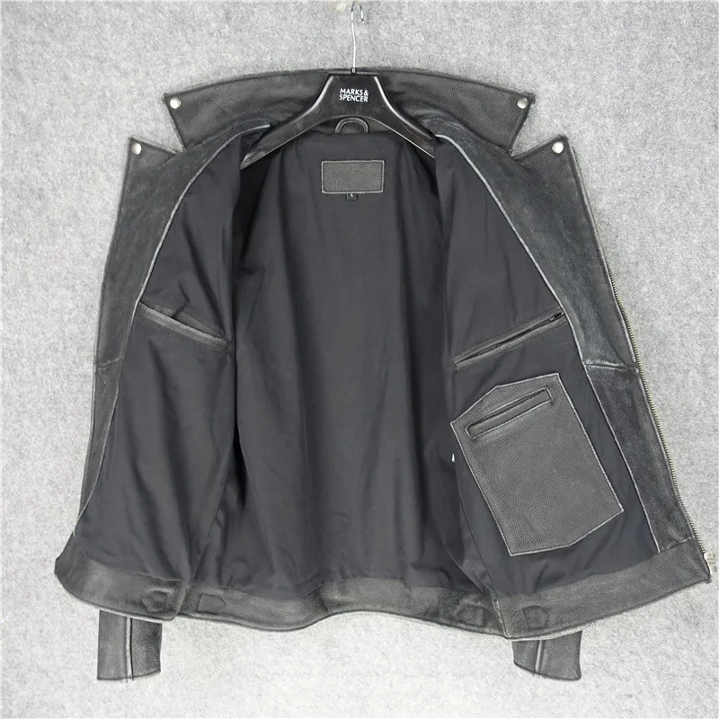 

Black 2020 Vintage Men American Motorcycle Leather Jacket Plus Size XXXXL Genuine Thick Cowhide Slim Biker's Coat FREE SHIPPING