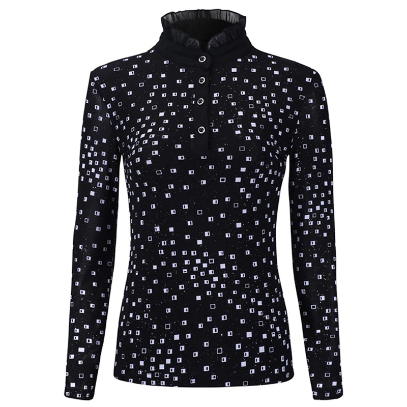 

Women Long Sleeve Slim Shirts Shirt OL Clothes Casual Button Blouse Office Lady Autumn Print Shirts S015
