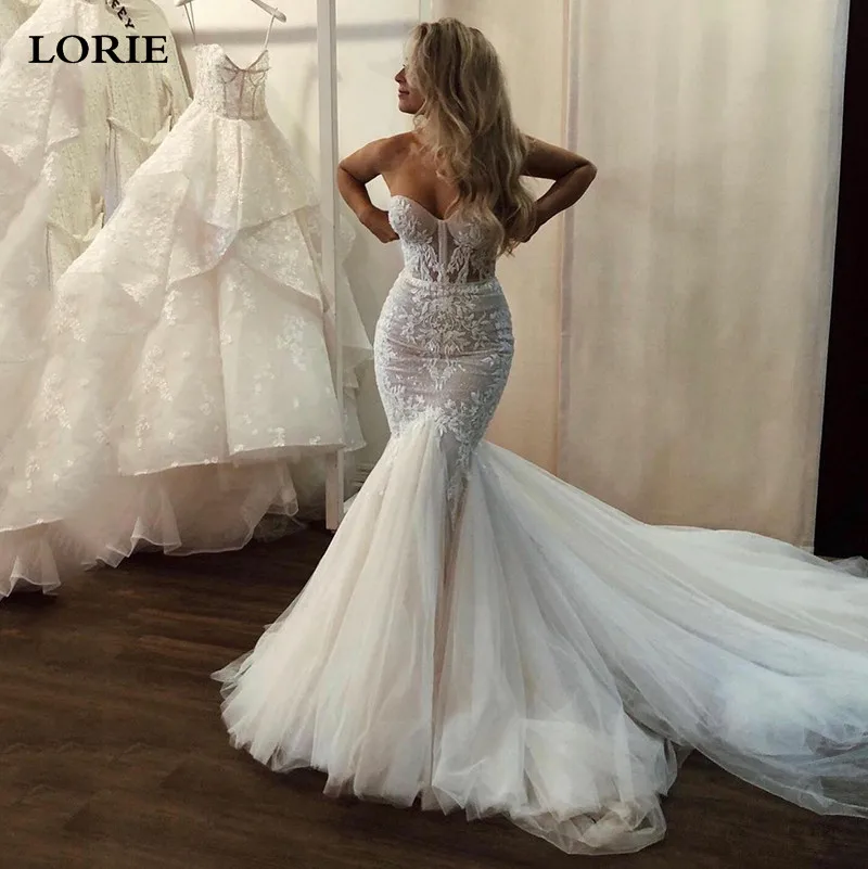 

LORIE Sexy Lace Mermaid Wedding Dress Corset Sweetheart Bride Dresses Long Train vestido de noiva Appliques Bridal Gowns 2022