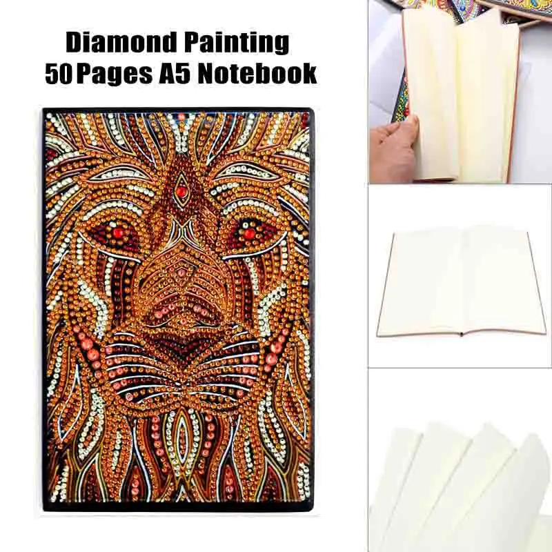

DIY lion Special Shaped Diamond Painting Notebook Diary Book 50 Pages A5 Notebook Embroidery Diamond Cross Stitch Craft Gift