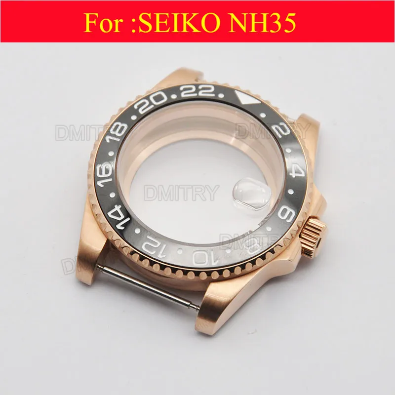 

Watch parts, 40mm Electroplated rose gold case.For 20 mm stainless steel adjustable length strap, nh35 movement case