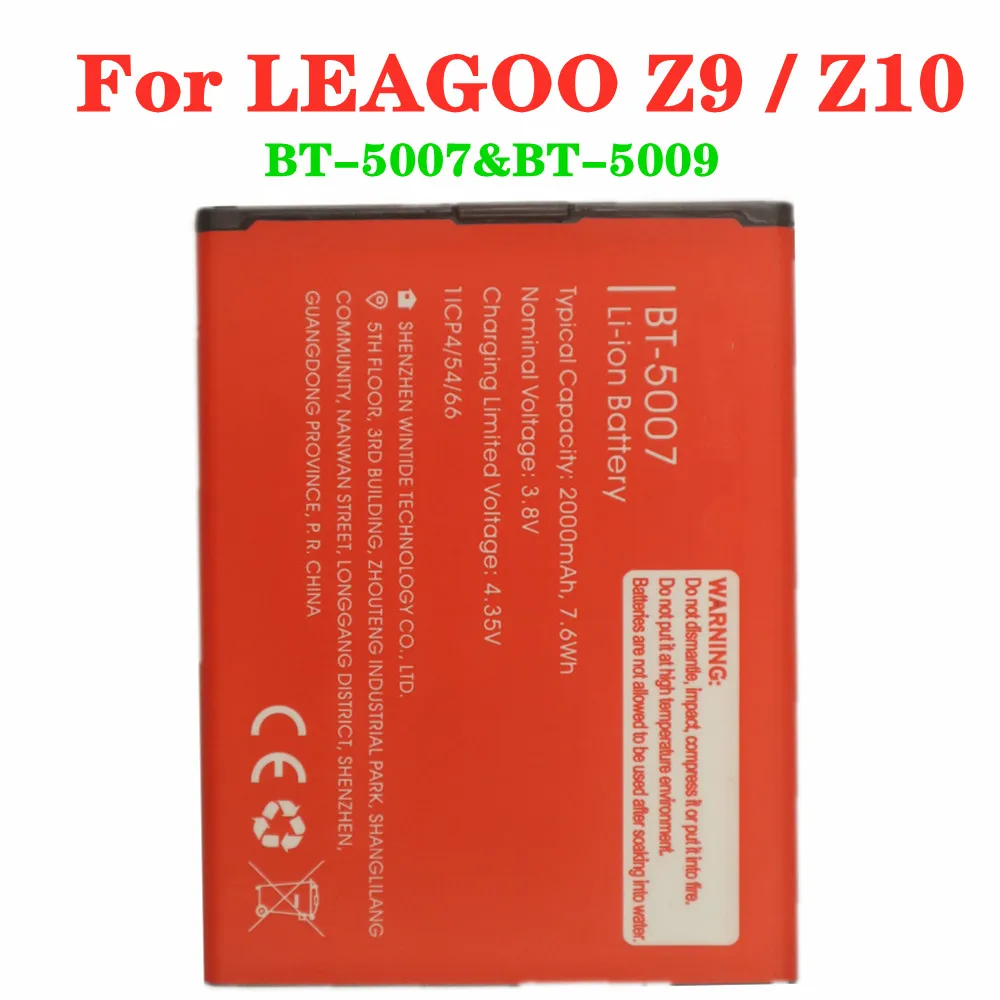 

100% Original For LEAGOO Z9 / Z10 BT-5007 BT-5009 BT5007 BT5009 High Quality Phone Battery 2000mAh Batterie