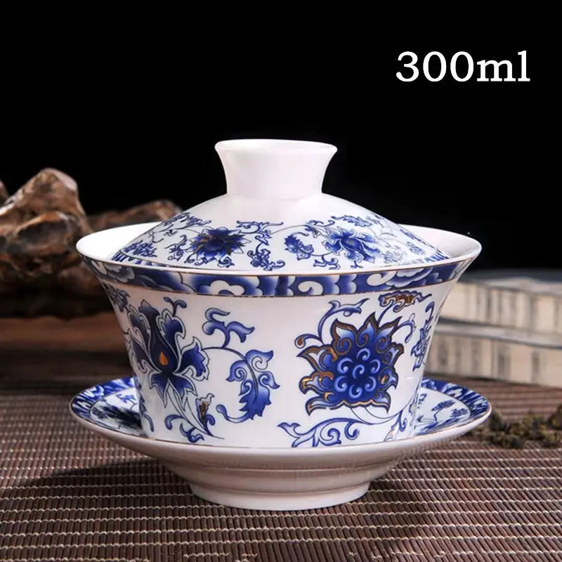 Цзиндэчжэнь синий и белый фарфор 300 мл китайский Sancai GaiWan керамическая чайная супница чайная чашка и блюдце набор