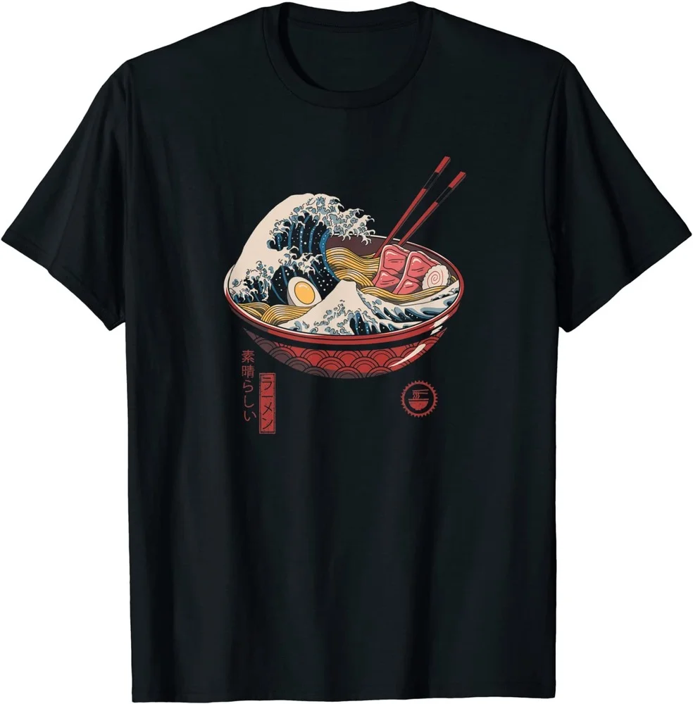 

2021 T Shirt Men Kawaii Summer Tops Cartoon T-shirt Karate Graphic Tees Great Ramen Wave T-Shirt