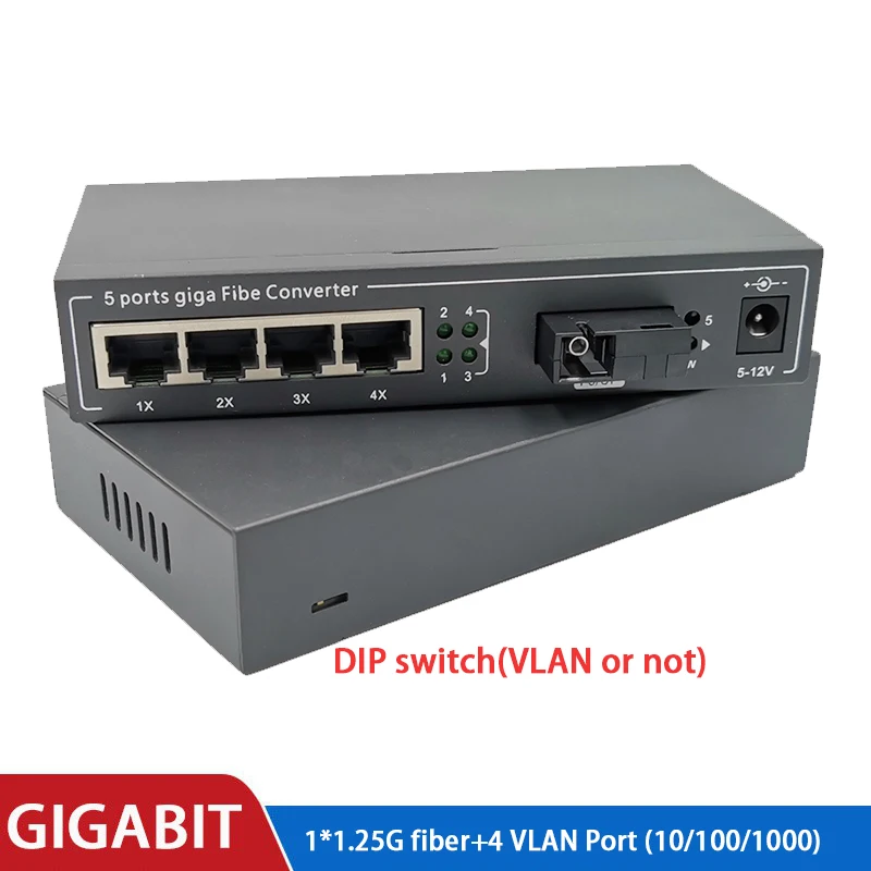 Волоконный коммутатор VLAN Ethernet 4 RJ45 1 SC виртуальный канал медиа конвертер