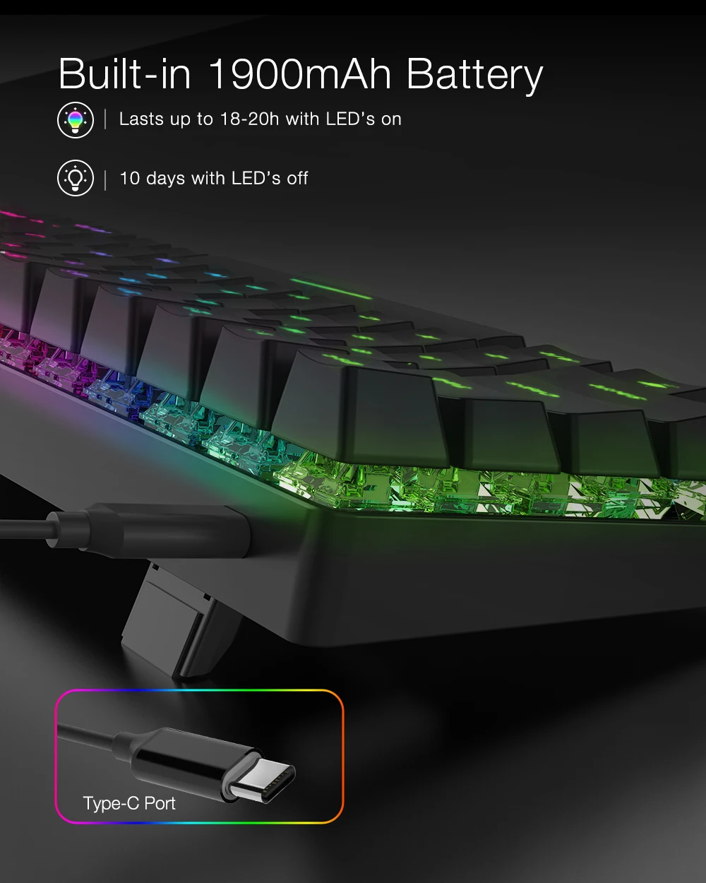 

bluetooth 5.0 Wireless Mechanical Keyboard Type-C Gaming Keyboard Gateron Switch RGB 63 Keys Brown Black Switch