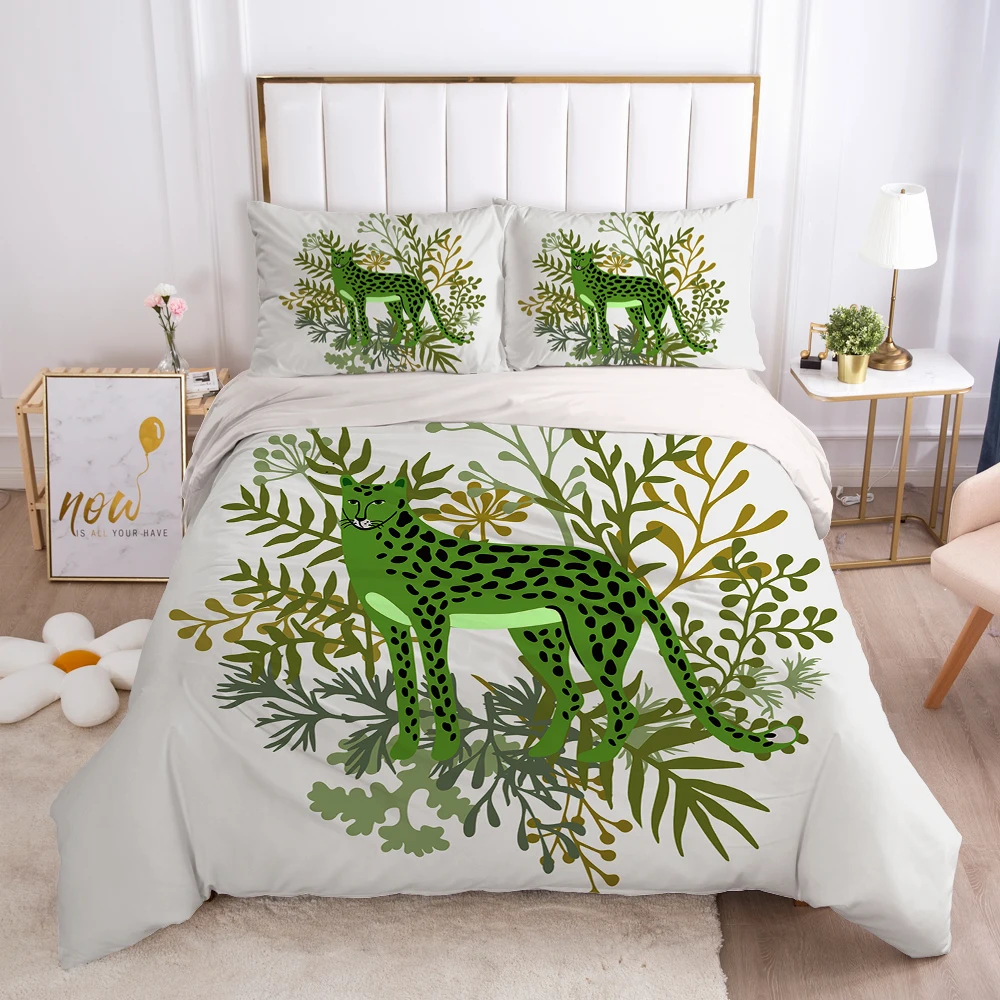 

2/3pcs Duvet cover set pillow case Bedding set Queen King Euro Bed linens 220x240 140x200 240x260 Bed set nordic Green leopard