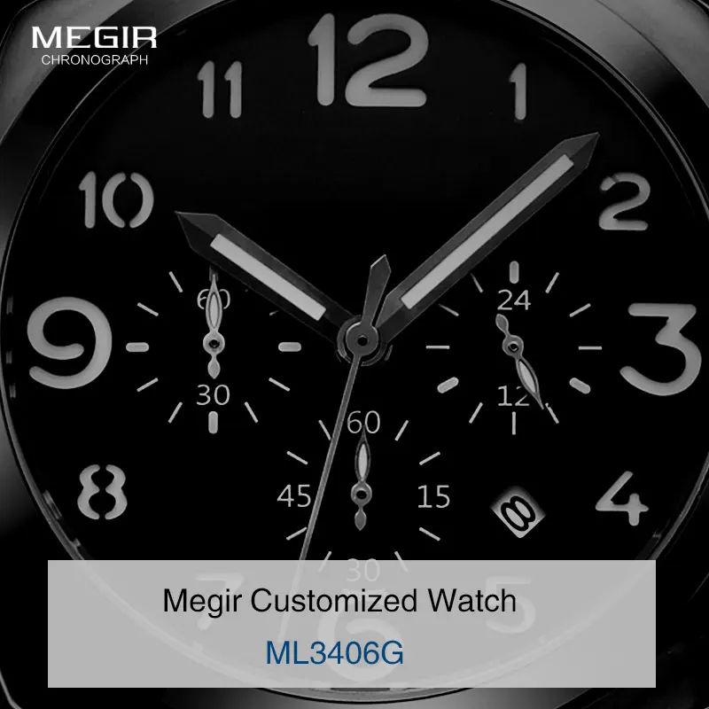 Megir Мужские Хронограф светящийся кварцевые часы с календарем Дата Круглый