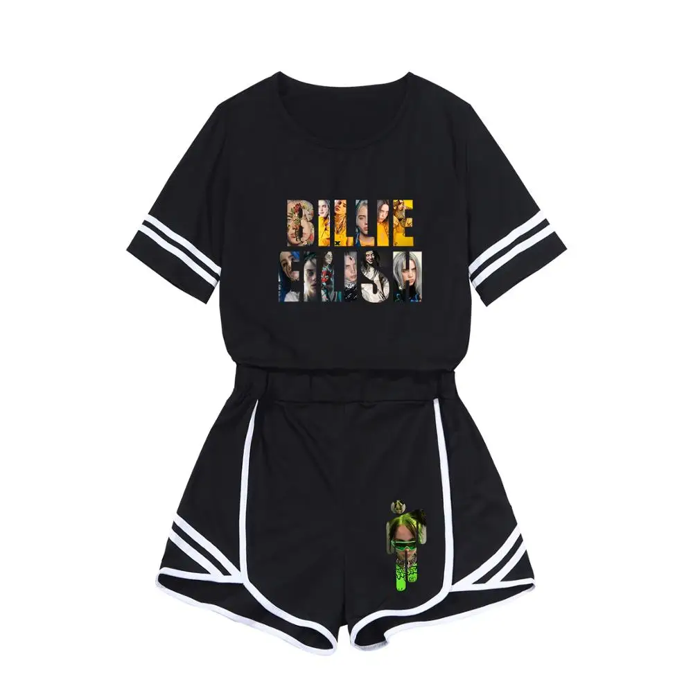 2020 Billie Eilish Женский комплект из двух предметов повседневный летний топ с коротким
