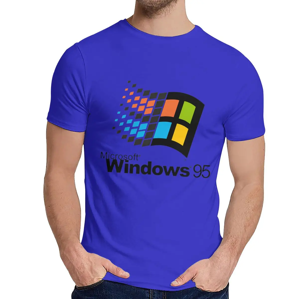 Винтаж Windows 95 Vaporwave футболка для мужчин лето прохладный человек хлопок короткий рукав круглый воротник - Цвет: Синий