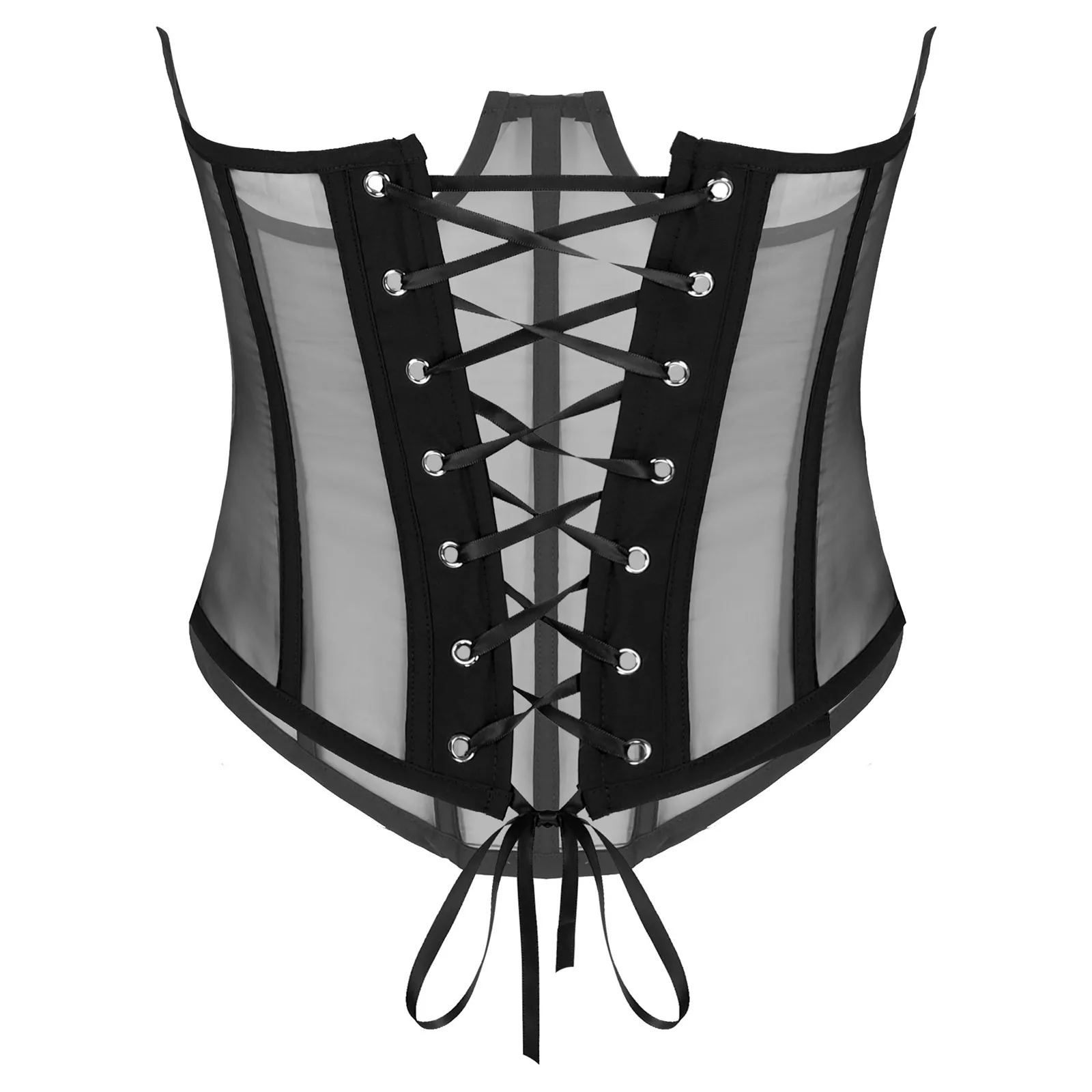 

Womens Female Sexy Shapers See-Through Corset Bustier Lace-Up Corselet Underwear Slim Fit Body Shaper Girdle Cincher