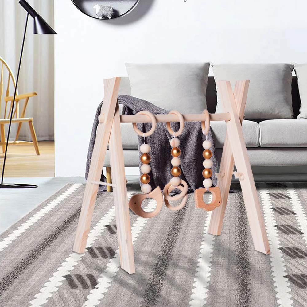 Деревянный Детский гимнастический зал с 3 деревянными игрушками для