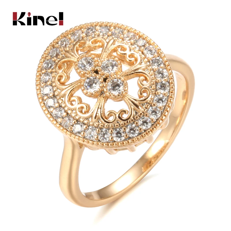 

Kinel Luxury Wedding Oval Ring 585 Rose Gold Micro Wax Inlay Natural Zircon Hollow Flower Rings Women Fashion Fine Jewelry