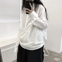 autumn ladies new square collar solid color drawstring design sense long sleeve shirt youth loose fashion trend