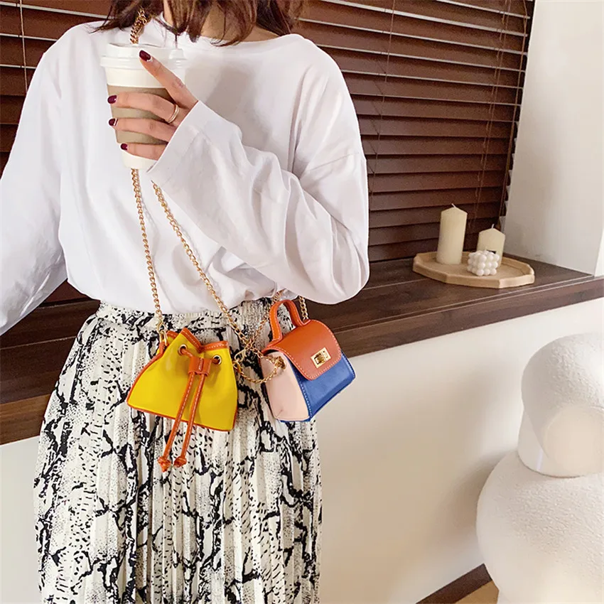 

TOYOOSKY Fashion Small Women Bucket Bag Panelled PU Leather Shoulder Bags Girls Drawstring Messenger Crossbody Bag-Set for 2PCS