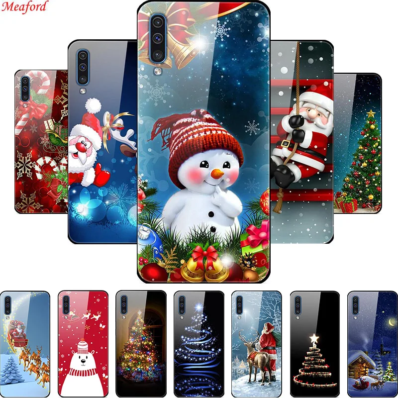 Чехол из закаленного стекла для Samsung Galaxy S8 S9 S10 Plus S10e lite S7 Note 8 9 10 Pro Рождественский