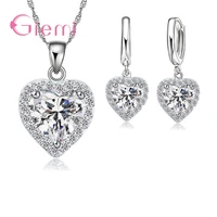 simple fashion 925 sterling silver heart pendant necklace hoop earring cubic zircon jewelry set for women girl