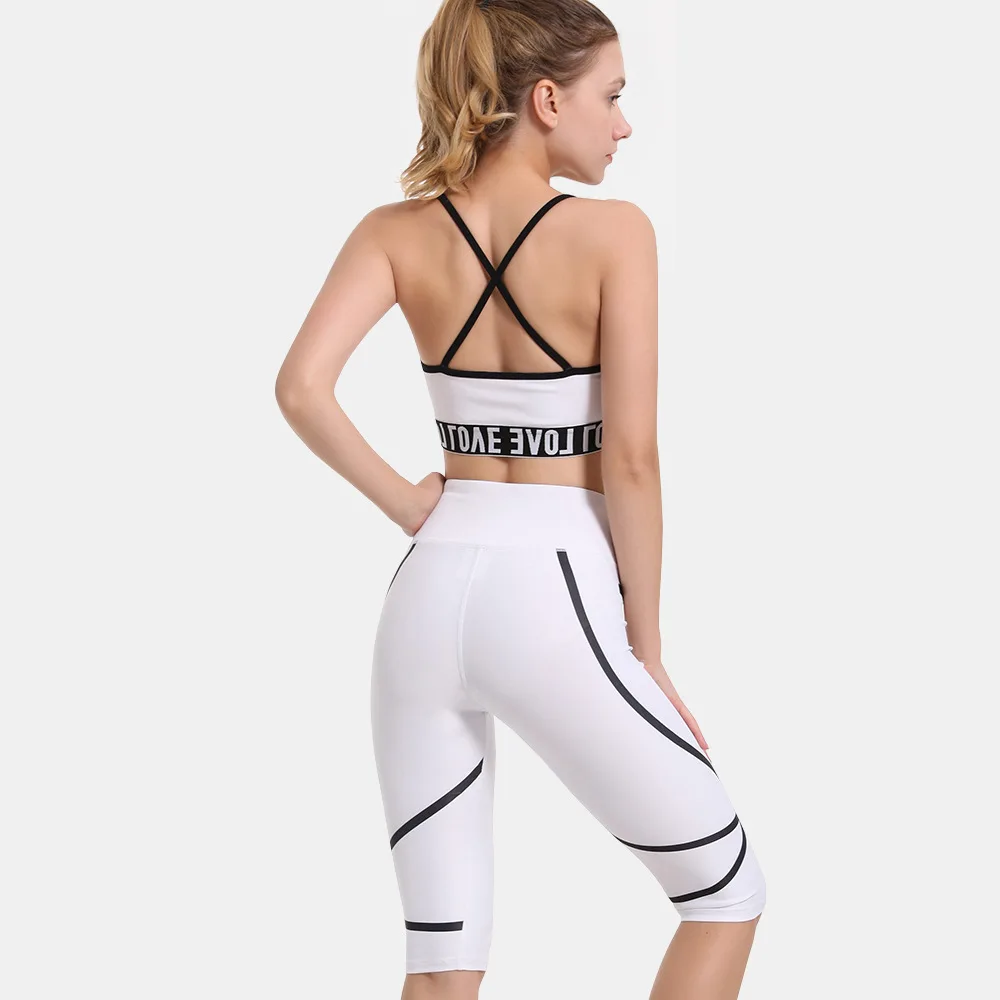 

RZAHUAHU Summer New Yoga Clothes Five-point Pants Printing Bra Gym Running Two-piece Suit