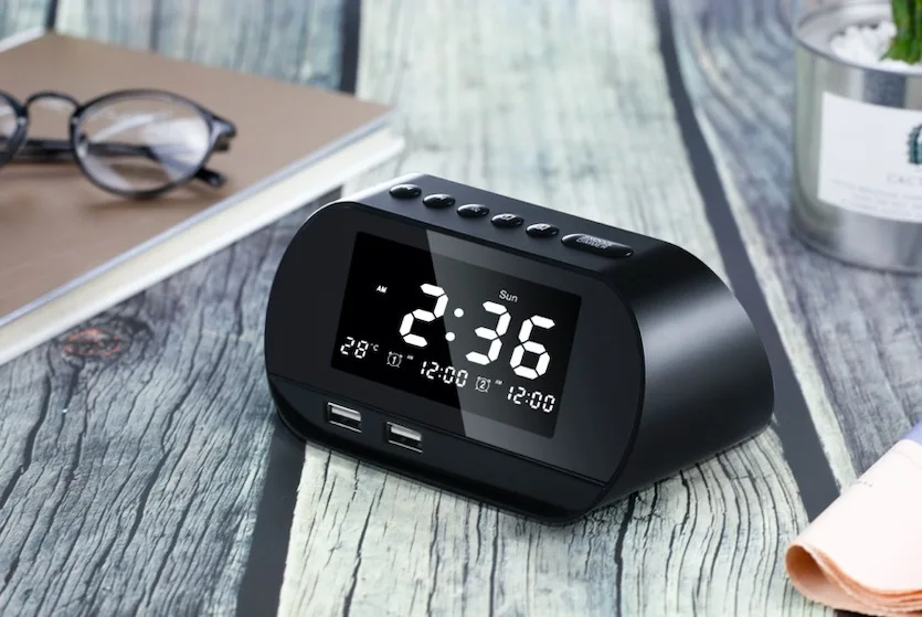 Цифровой двойной будильник Зеркало часы беспроводной Bluetooth динамик FM радио USB