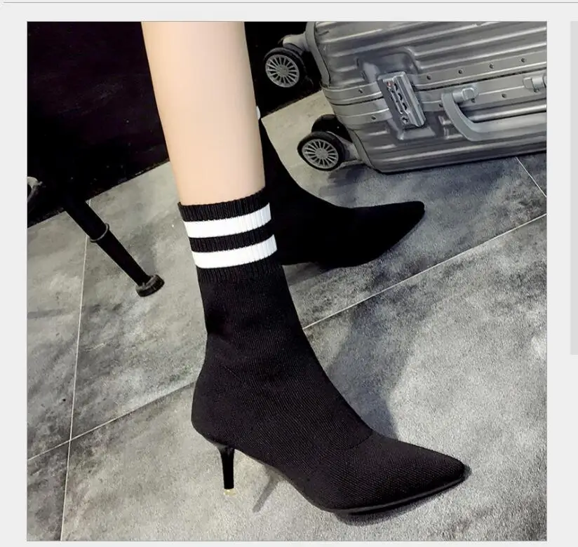2019 г. Осенне зимние женские ботинки Модная трикотажная верхняя одежда модные с