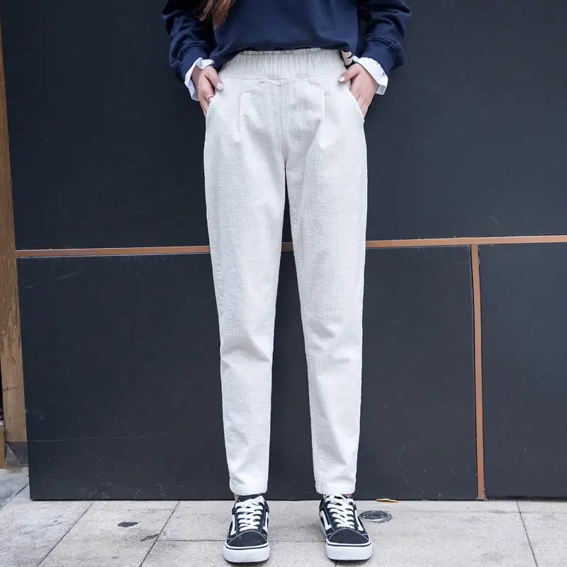 Брюки женские вельветовые с высокой талией шаровары Осень-зима повседневные