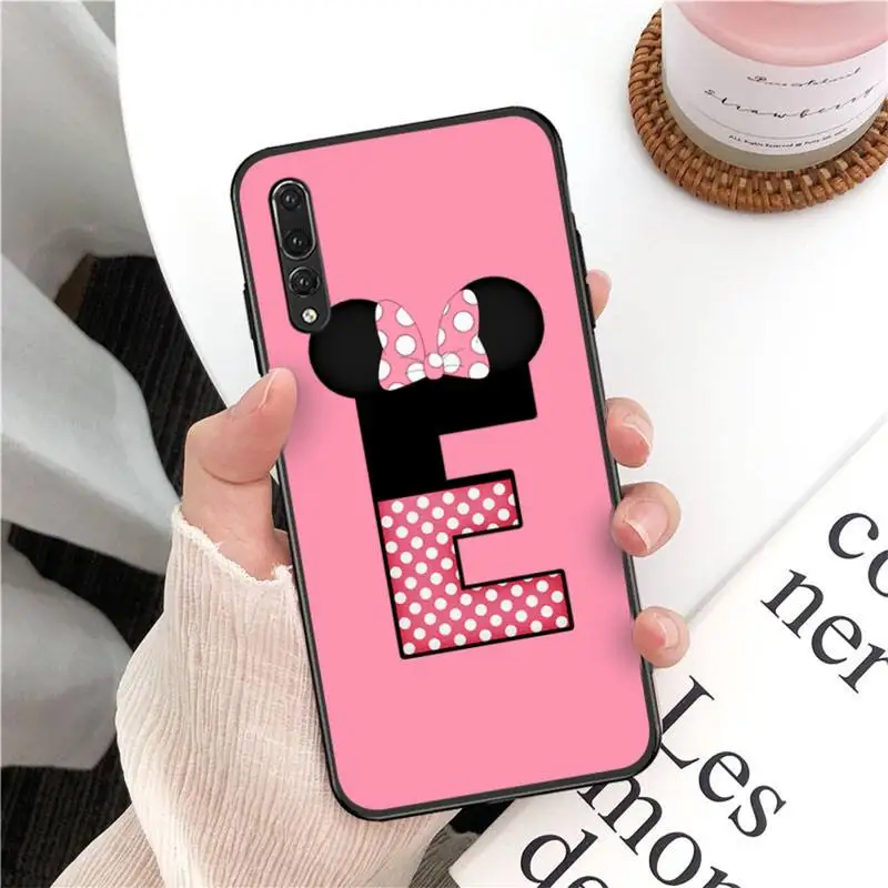 

Cartoon mouse bow 26 letters Bling Cute Phone Case for Huawei P 8 9 10 20 30 40 lite pro Psamrt Cover